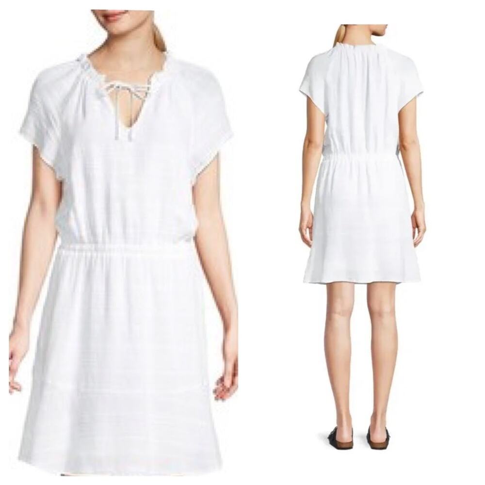 NEW Anthropology Cloth & Stone White Linen Blend Fit & Flare Dress Medium $149
